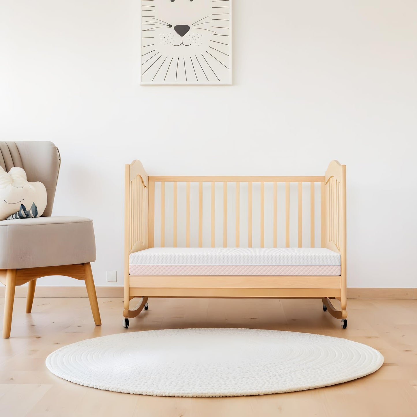 Dourxi Mini Crib Mattress, 38x24X4 Inch Dual Sided Comfort Gel Memory Foam, Breathable Premium Baby Mattress for Mini and Portable Cribs w/Removable Outer Cover - White&Pink