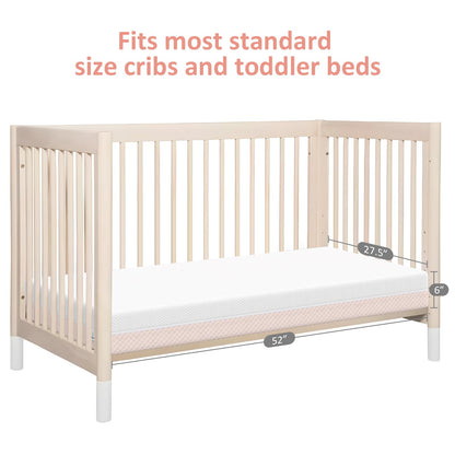 Dourxi 6 Inch Crib Mattress, Dual Sided Comfort Memory Foam Toddler Mattress, Triple-Layer Breathable Premium Baby Mattress W/Removable Cover - White&Pink