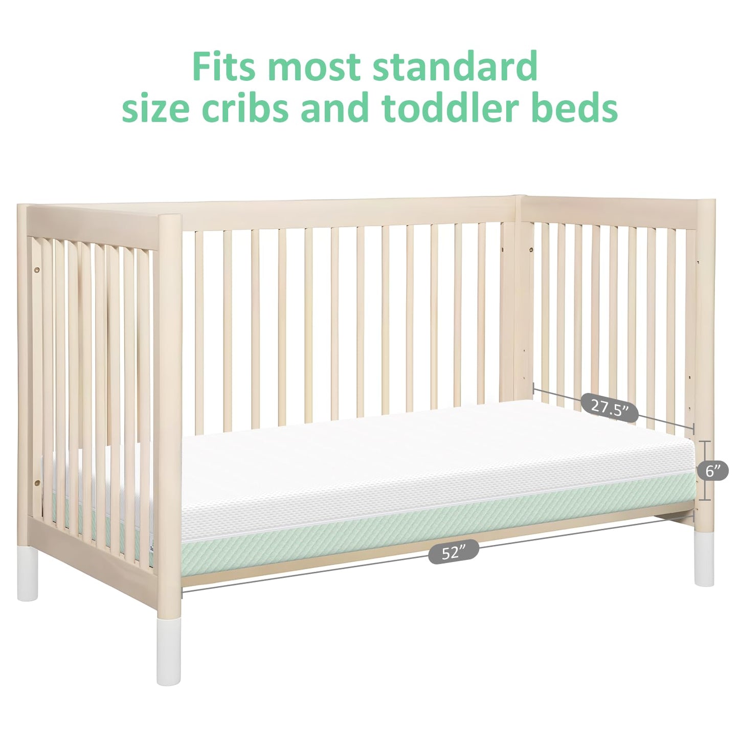 Dourxi 6 Inch Crib Mattress, Dual Sided Comfort Memory Foam Toddler Mattress, Triple-Layer Breathable Premium Baby Mattress W/Removable Cover - White&Green