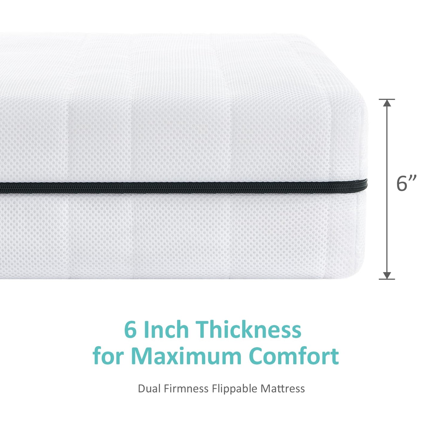 Dourxi 6 Inch Crib Mattress, Dual-Sided Comfort Memory Foam Baby Toddler Mattress W/ Breathable 3-D Spacer Cover