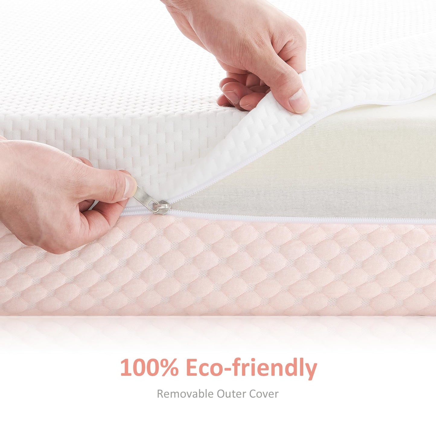 Dourxi 6 Inch Crib Mattress, Dual Sided Comfort Memory Foam Toddler Mattress, Triple-Layer Breathable Premium Baby Mattress W/Removable Cover - White&Pink