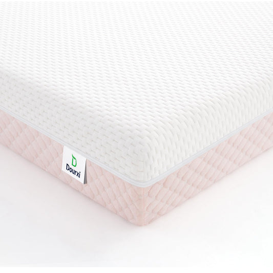 Dourxi Mini Crib Mattress, 38x24X4 Inch Dual Sided Comfort Gel Memory Foam, Breathable Premium Baby Mattress for Mini and Portable Cribs w/Removable Outer Cover - White&Pink