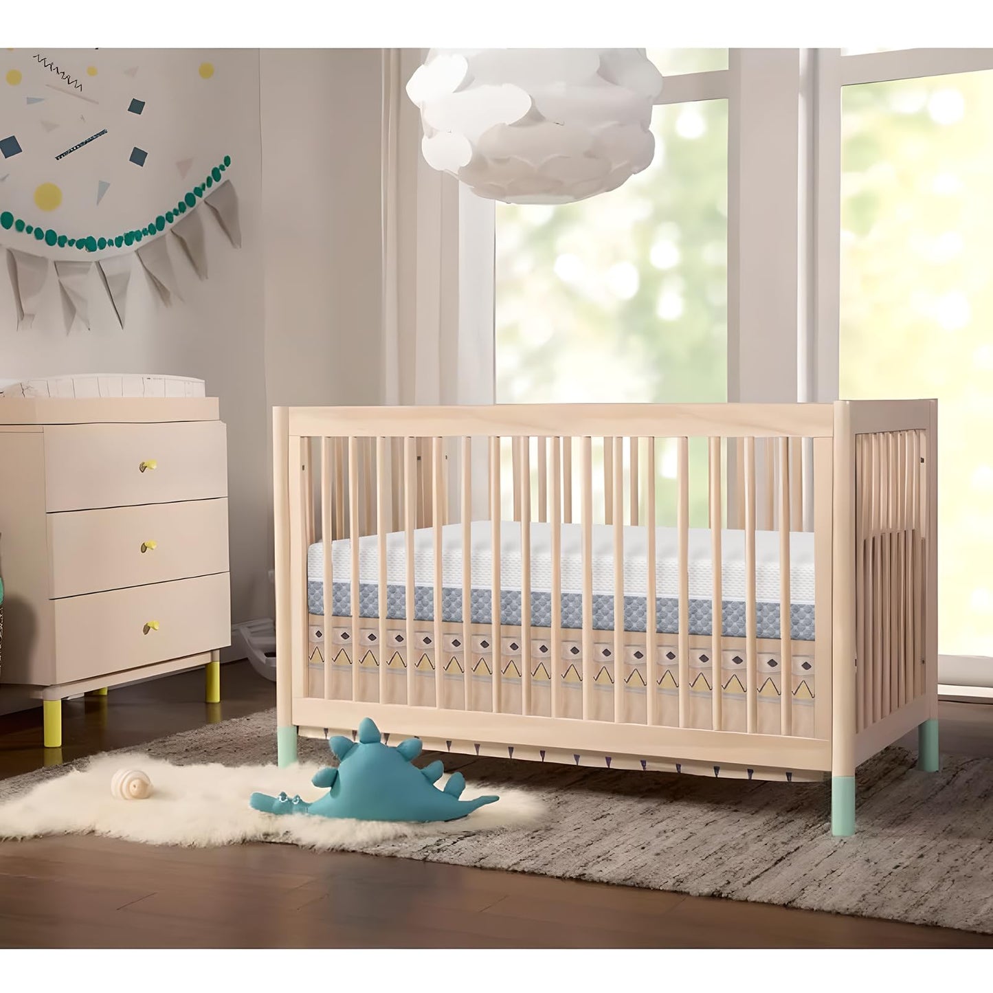 Dourxi 6 Inch Crib Mattress, Dual Sided Comfort Memory Foam Toddler Mattress, Triple-Layer Breathable Premium Baby Mattress W/Removable Cover - White&Grey