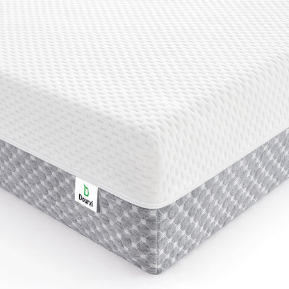 Dourxi 6 Inch Crib Mattress, Dual Sided Comfort Memory Foam Toddler Mattress, Triple-Layer Breathable Premium Baby Mattress W/Removable Cover - White&Grey