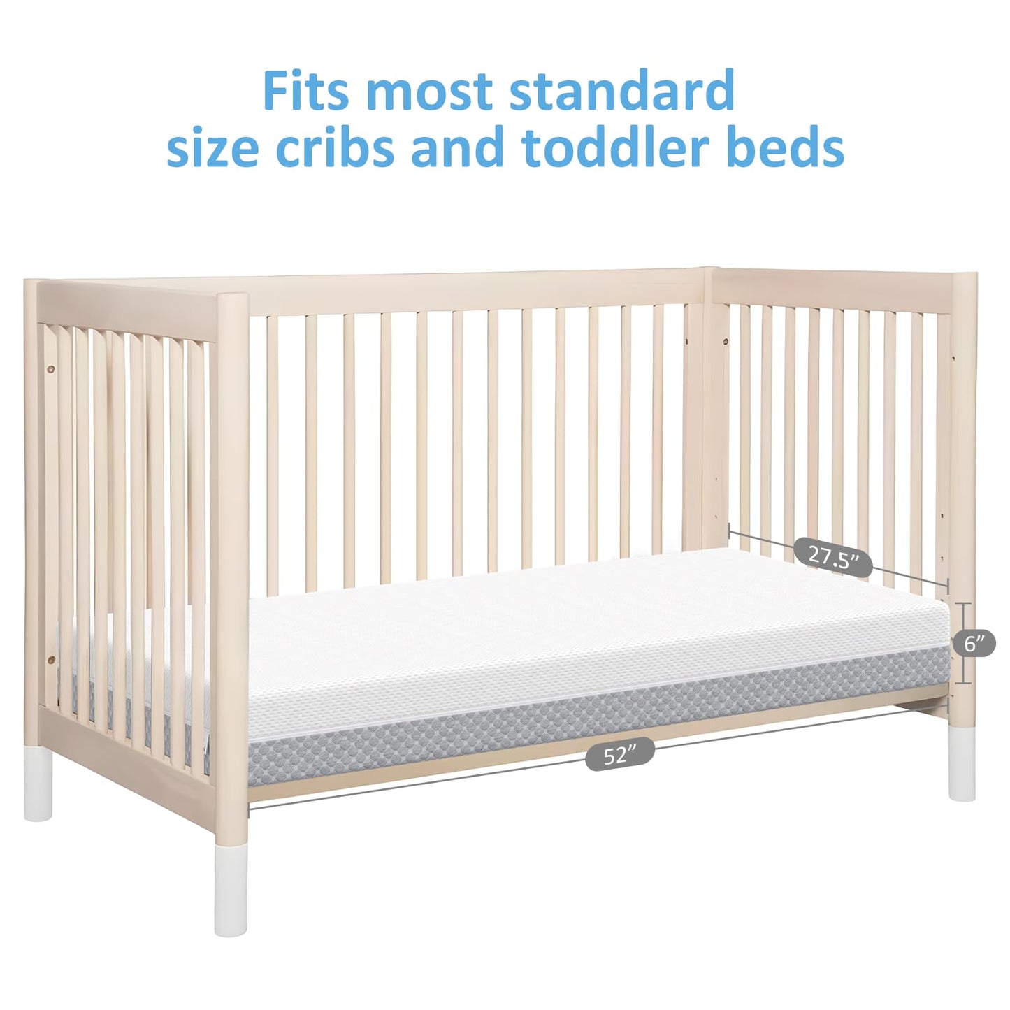 Dourxi 6 Inch Crib Mattress, Dual Sided Comfort Memory Foam Toddler Mattress, Triple-Layer Breathable Premium Baby Mattress W/Removable Cover - White&Grey