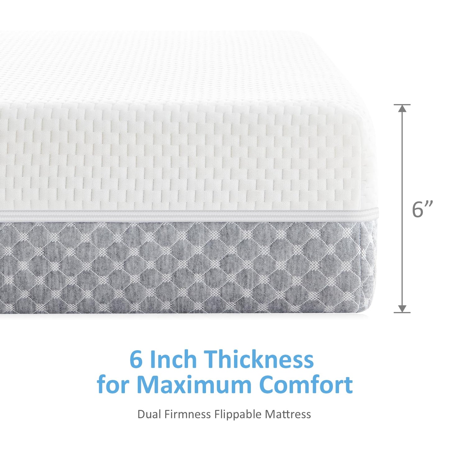 Dourxi 6 Inch Crib Mattress, Dual Sided Comfort Memory Foam Toddler Mattress, Triple-Layer Breathable Premium Baby Mattress W/Removable Cover - White&Grey