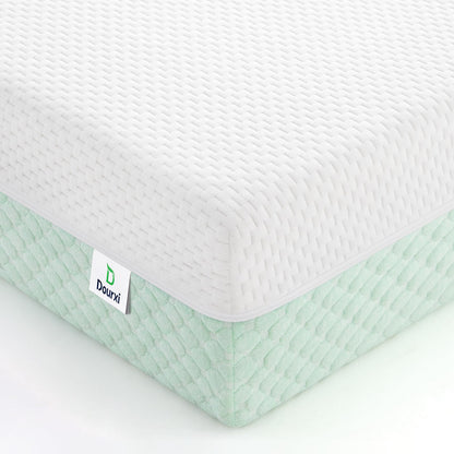 Dourxi 6 Inch Crib Mattress, Dual Sided Comfort Memory Foam Toddler Mattress, Triple-Layer Breathable Premium Baby Mattress W/Removable Cover - White&Green