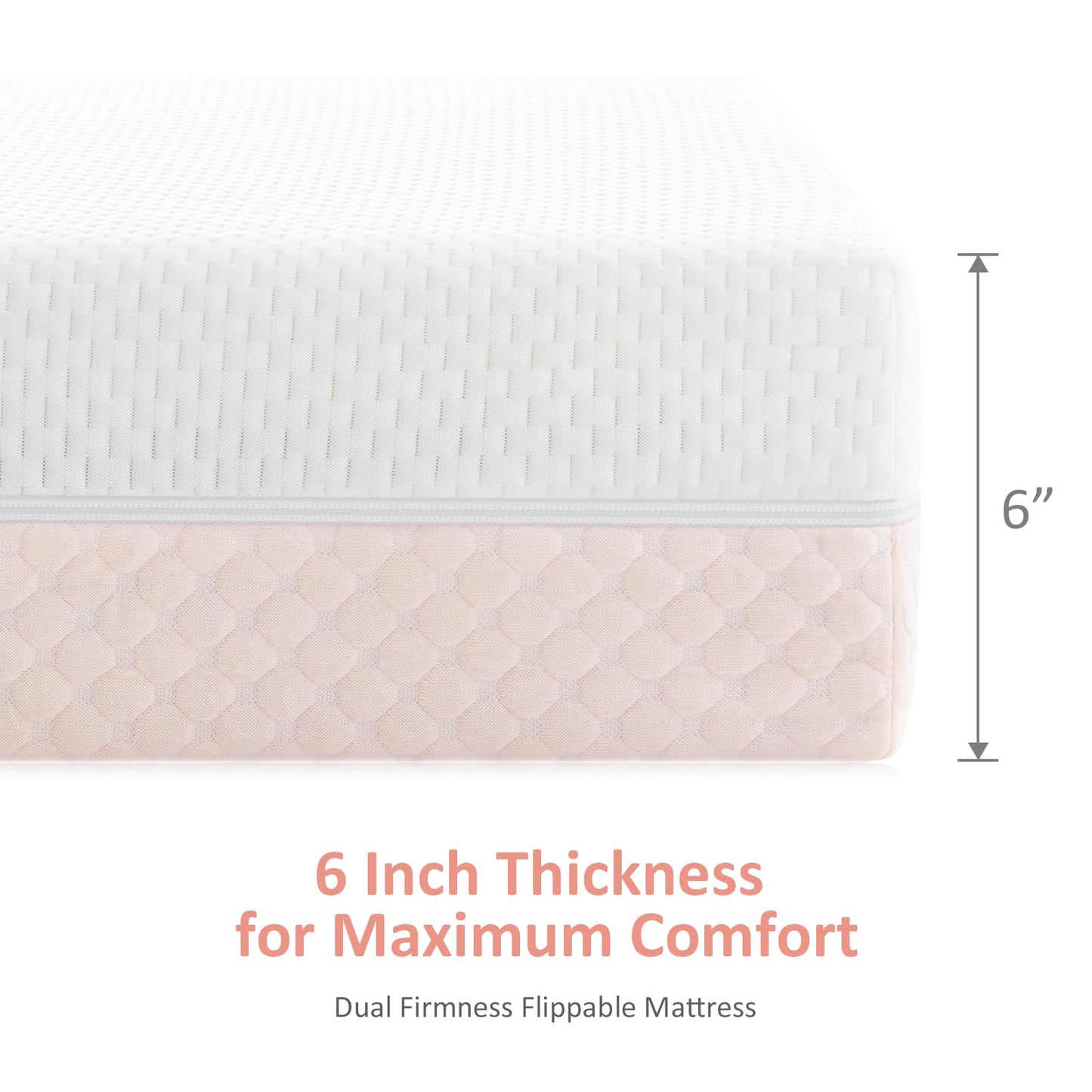 Dourxi 6 Inch Crib Mattress, Dual Sided Comfort Memory Foam Toddler Mattress, Triple-Layer Breathable Premium Baby Mattress W/Removable Cover - White&Pink