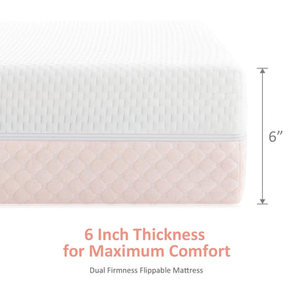 Dourxi 6 Inch Crib Mattress, Dual Sided Comfort Memory Foam Toddler Mattress, Triple-Layer Breathable Premium Baby Mattress W/Removable Cover - White&Pink