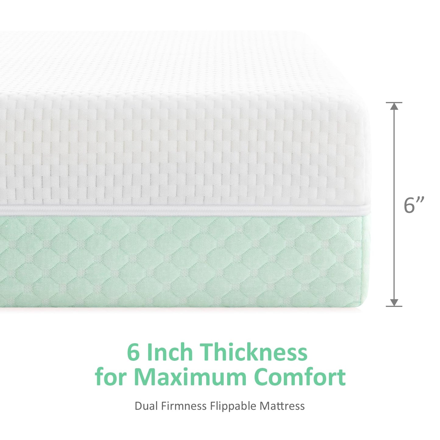 Dourxi 6 Inch Crib Mattress, Dual Sided Comfort Memory Foam Toddler Mattress, Triple-Layer Breathable Premium Baby Mattress W/Removable Cover - White&Green