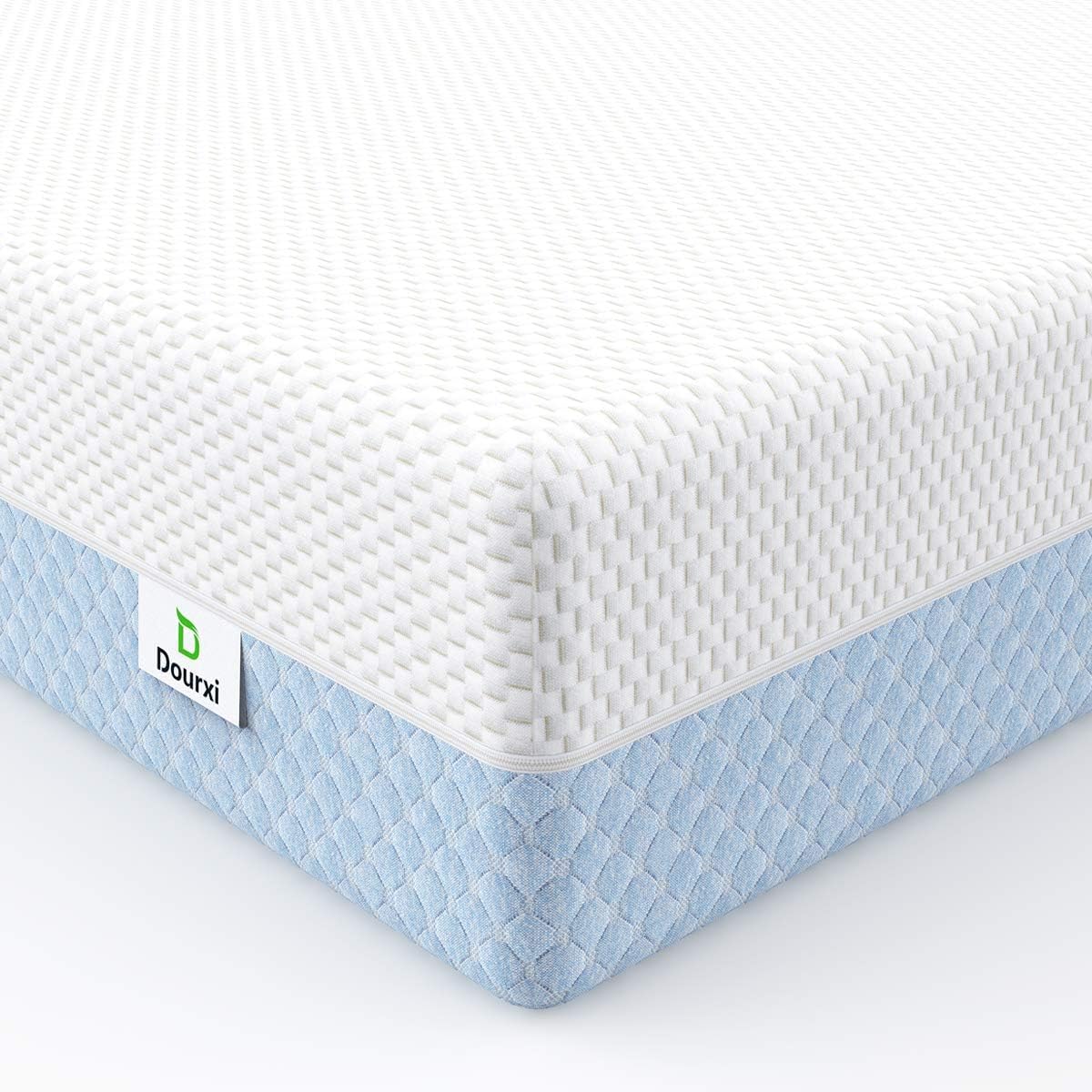 Dourxi 6 Inch Crib Mattress, Dual Sided Comfort Memory Foam Toddler Mattress, Triple-Layer Breathable Premium Baby Mattress W/Removable Cover - White&Blue