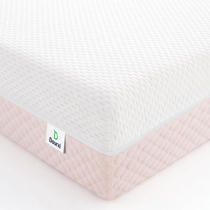 Dourxi 6 Inch Crib Mattress, Dual Sided Comfort Memory Foam Toddler Mattress, Triple-Layer Breathable Premium Baby Mattress W/Removable Cover - White&Pink