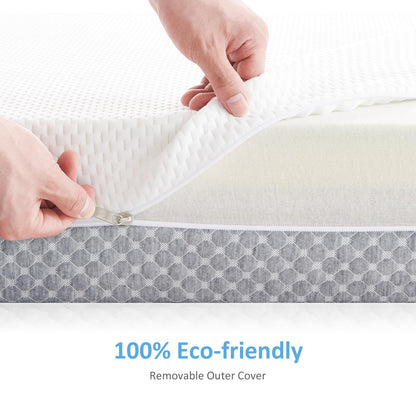 Dourxi 6 Inch Crib Mattress, Dual Sided Comfort Memory Foam Toddler Mattress, Triple-Layer Breathable Premium Baby Mattress W/Removable Cover - White&Grey